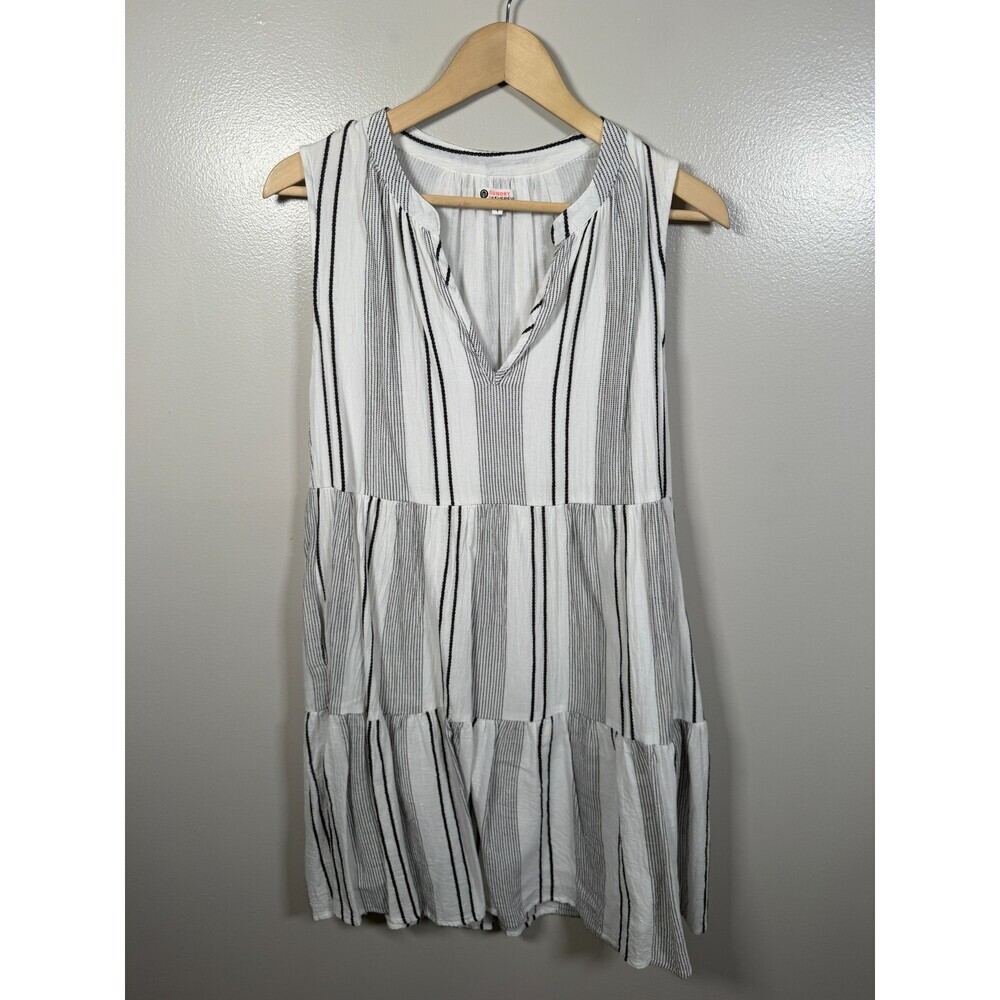 Evereve Sundry Sundress Size 1 Small Tiered Brown White 100% Cotton Coastal